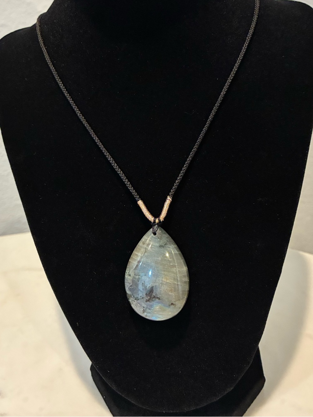 Genuine Iridescent Labradorite Teardrop Pendant Necklace